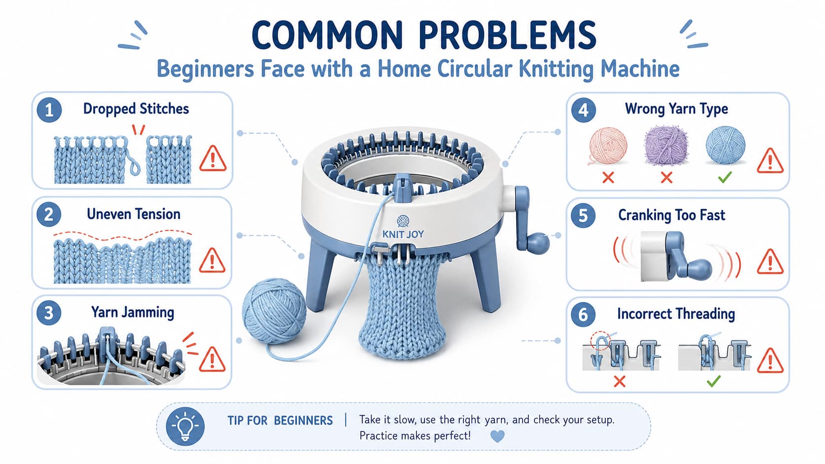 Commom-problems-when-using-home-circular-knitting-machine Problèmes courants lors de l'utilisation d'une machine à tricoter circulaire à la maison