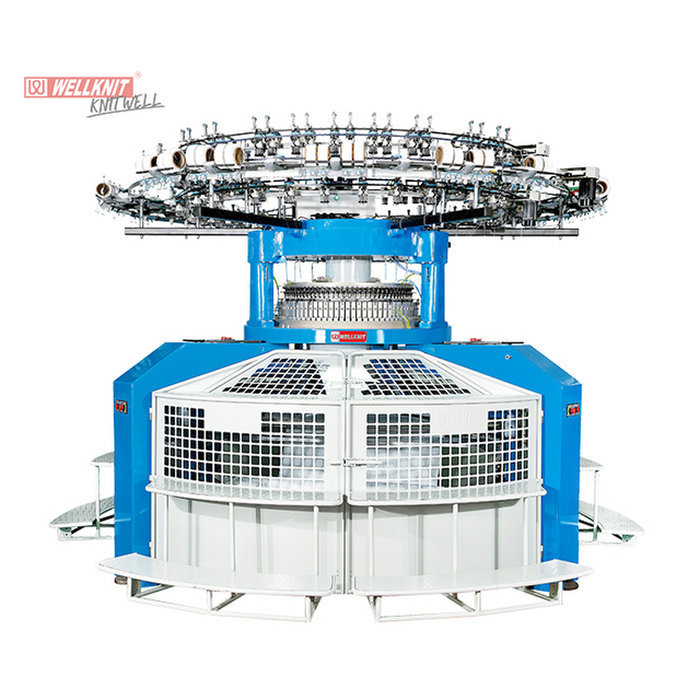 Machine à tricoter circulaire double à cadre haut à largeur ouverte