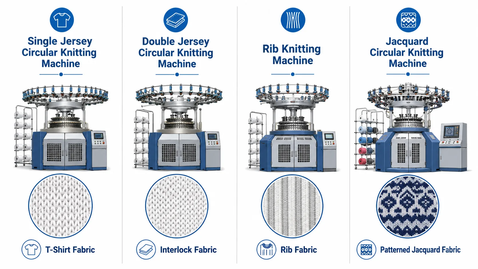 types de machines &agrave; tricoter circulaires